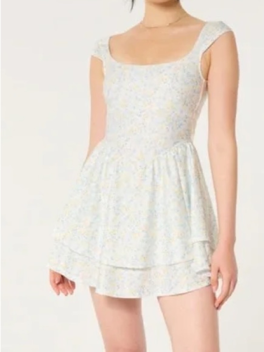 Hollister Gilly Hicks White Mini Dress with Light Blue & Pale Yellow Floral